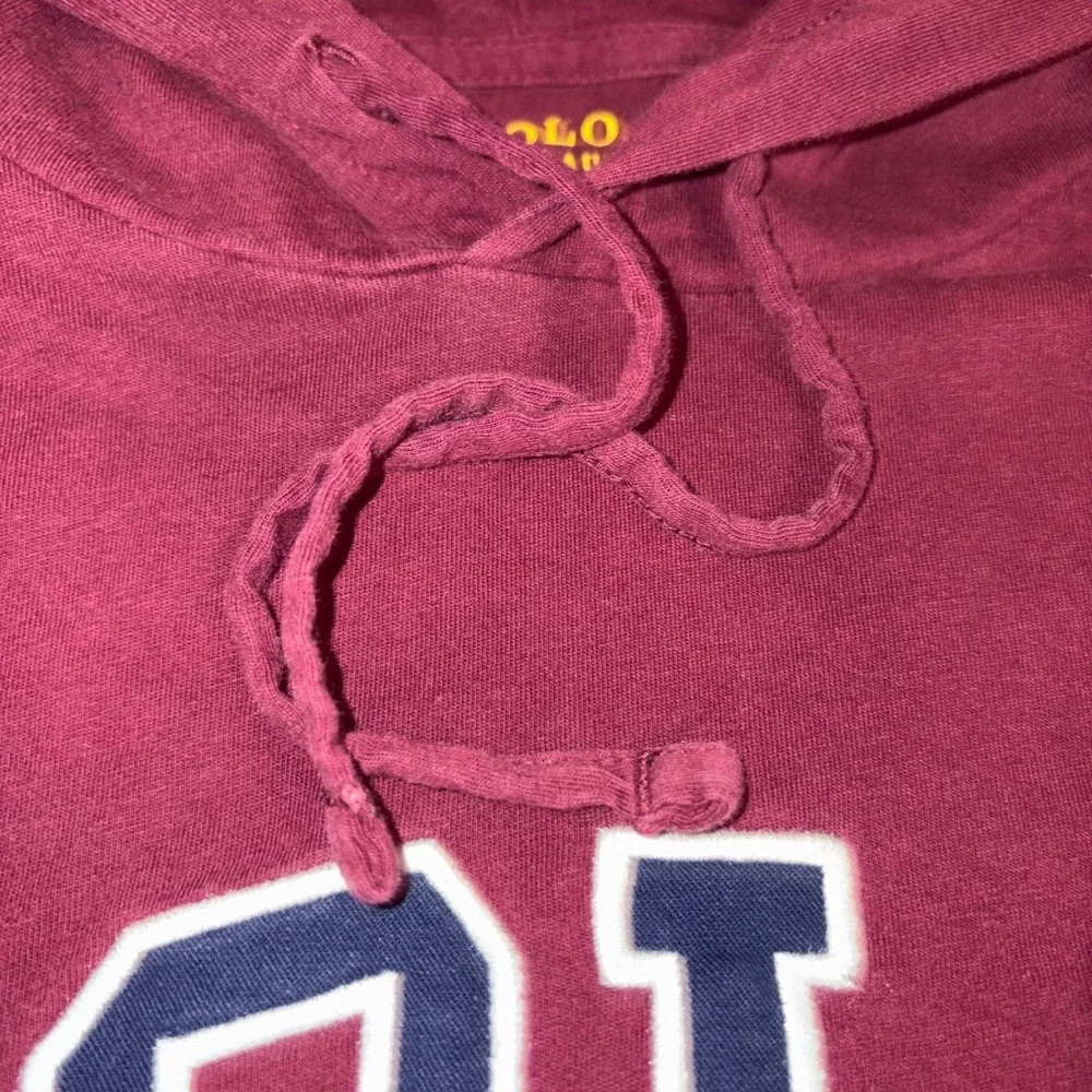POLO RALPH LAUREN Hooded T-Shirt Mens‎ S Burgundy Long Sleeve Logo Spell Out